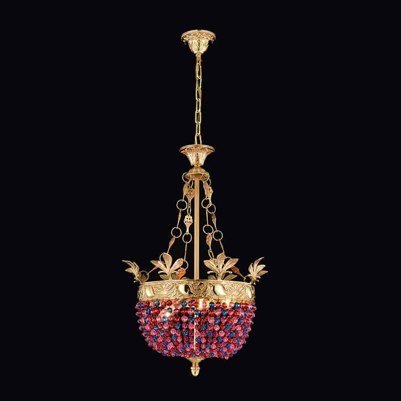 Crystal Pendant Light Copper Frame with Colorful Beads 15806-3